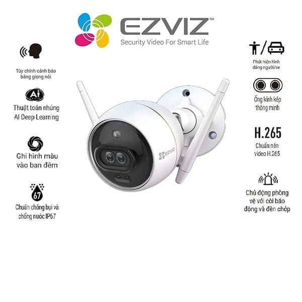 Camera Wifi Ezviz C3X 2mp tích hợp AI, báo động